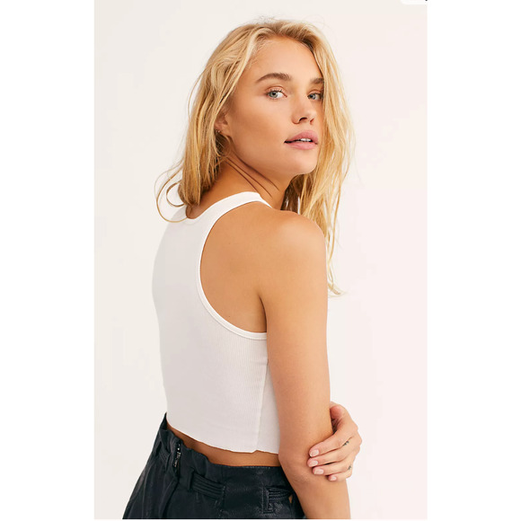 Free People High-Neck Ribbed Crop White Size L New - Picture 2 of 7